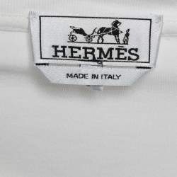 Pre Owned Hermes White Cavalcade Print Cotton Crew Neck T-Shirt M