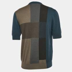 Pre Owned Hermes Blue Checks Cashmere Knit Crew Neck T-Shirt L