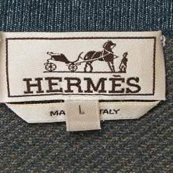 Pre Owned Hermes Blue Checks Cashmere Knit Crew Neck T-Shirt L