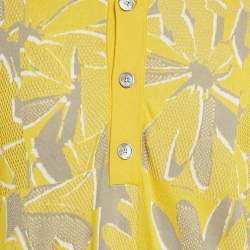 Pre Owned Hermes Yellow Puzzle Floral Knit Henley Collar T-Shirt XL