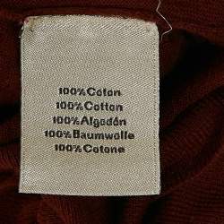 Pre Owned Hermes Dark Red Cotton Zip-Detail Polo T-Shirt M