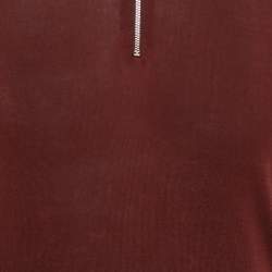 Pre Owned Hermes Dark Red Cotton Zip-Detail Polo T-Shirt M
