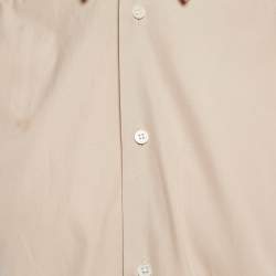 Hermes Beige Cotton Button Front Leather Trimmed Shirt M