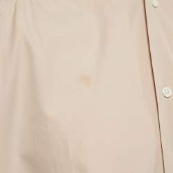 Hermes Beige Cotton Button Front Leather Trimmed Shirt M