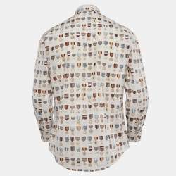 Hermes Grey/Multicolor Medal Print Button Front Shirt M