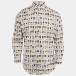 Hermes Grey/Multicolor Medal Print Button Front Shirt M