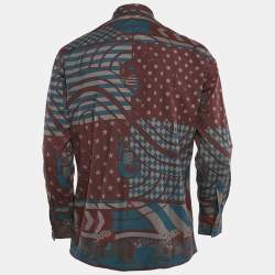 Pre Owned Hermes Multicolor Horse Abstract Print Cotton Shirt L