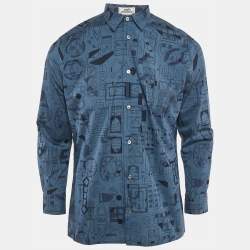 Hermes Blue Printed Cotton Button Front Shirt M