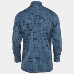 Hermes Blue Printed Cotton Button Front Shirt M