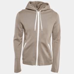 Hermes Grey Cotton Knit Hooded Zip-Up Jacket M