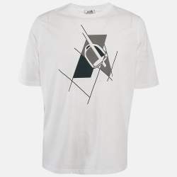 Hermes White Print Cotton Half Sleeve T-Shirt M