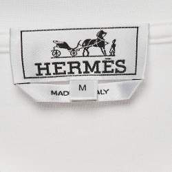 Hermes White Print Cotton Half Sleeve T-Shirt M