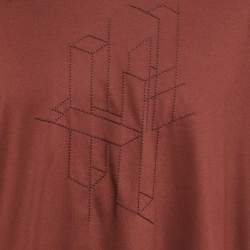 Hermes Brown Geometric Embroidered Jersey T-Shirt L