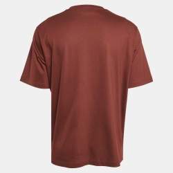 Hermes Brown Geometric Embroidered Jersey T-Shirt L
