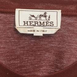 Hermes Brown Geometric Embroidered Jersey T-Shirt L