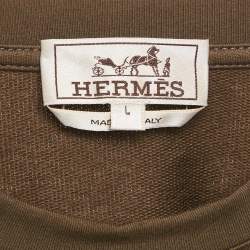 Hermes Green Leather Applique Jersey Crewneck T-Shirt L
