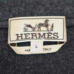 Hermes Gris Fonce Wool Cashmere Leather Detail Zip-Up Cardigan Men's Size L