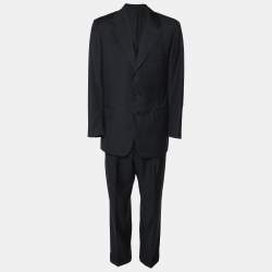 Hermes Navy Blue Wool Single Breasted Blazer & Straight Leg Pant Set L