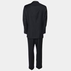 Hermes Navy Blue Wool Single Breasted Blazer & Straight Leg Pant Set L