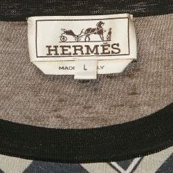 Hermes Multicolor/Green Printed Cotton Crew Neck T-Shirt L