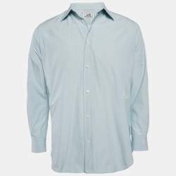 Hermès Blue Stripe Cotton Button Front Long Sleeve Shirt M