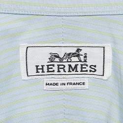 Hermès Blue Stripe Cotton Button Front Long Sleeve Shirt M