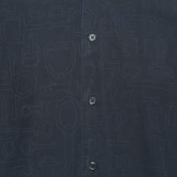 Hermès Blue Printed Cotton Button Front Long Sleeve Shirt M