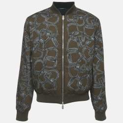 Hermes Blue Cotton and Nylon Printed Reversible Zip-Up Bomber Jacket XL