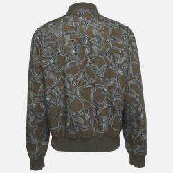 Hermes Blue Cotton and Nylon Printed Reversible Zip-Up Bomber Jacket XL