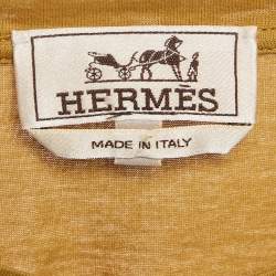 Pre Owned Hermes Mustard Yellow Printed Cotton Crew Neck T-Shirt XS