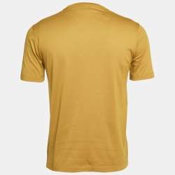 Pre Owned Hermes Mustard Yellow Printed Cotton Crew Neck T-Shirt XS