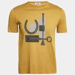 Hermes Mustard Yellow Printed Cotton Crew Neck T-Shirt XS