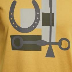 Pre Owned Hermes Mustard Yellow Printed Cotton Crew Neck T-Shirt XS