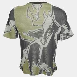 مملوكة مسبقًا Hermès Green/Grey Horse Print Cotton Crew Neck T-Shirt S