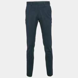 Hermès Navy Blue Textured Cotton Forma Trousers L