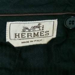 Hermès Navy Blue Textured Cotton Forma Trousers L