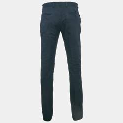 Hermès Navy Blue Textured Cotton Forma Trousers L
