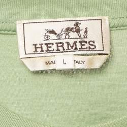 Hermes Green Print Cotton Crew Neck Half Sleeve Quarterb'H" T-Shirt L