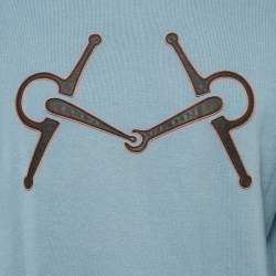 Hermes Blue Leather Trim Cotton Knit Crew Neck Sweatshirt M