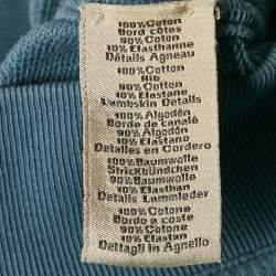 Hermes Blue Leather Trim Cotton Knit Crew Neck Sweatshirt M