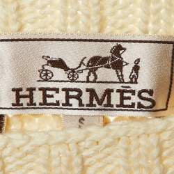 Hermes Cream Cotton Cable Knit Leather Braided Pull Over S