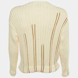 Hermes Cream Cotton Cable Knit Leather Braided Pull Over S