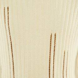 Hermes Cream Cotton Cable Knit Leather Braided Pull Over S