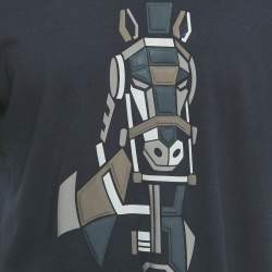 Hermès Navy Blue Horse Print Cotton Crew Neck T-Shirt L