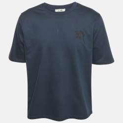 Hermès Dark Teal Blue Cotton Horse Applique Detail Crew Neck T-Shirt L