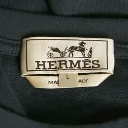 Hermès Dark Teal Blue Cotton Horse Applique Detail Crew Neck T-Shirt L