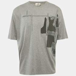 Hermes Grey Jersey Harnais en Gouache 3D T-Shirt XXL
