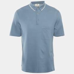 Hermès Blue Logo Embroidered Cotton Pique Polo T-Shirt M