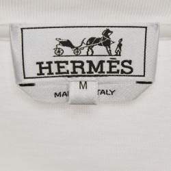 Pre Owned Hermes White Surfboard Beach Print Cotton Poulpwatch T-Shirt M