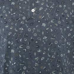 Pre Owned Hermes Blue Printed Cotton Pique Polo T-Shirt L